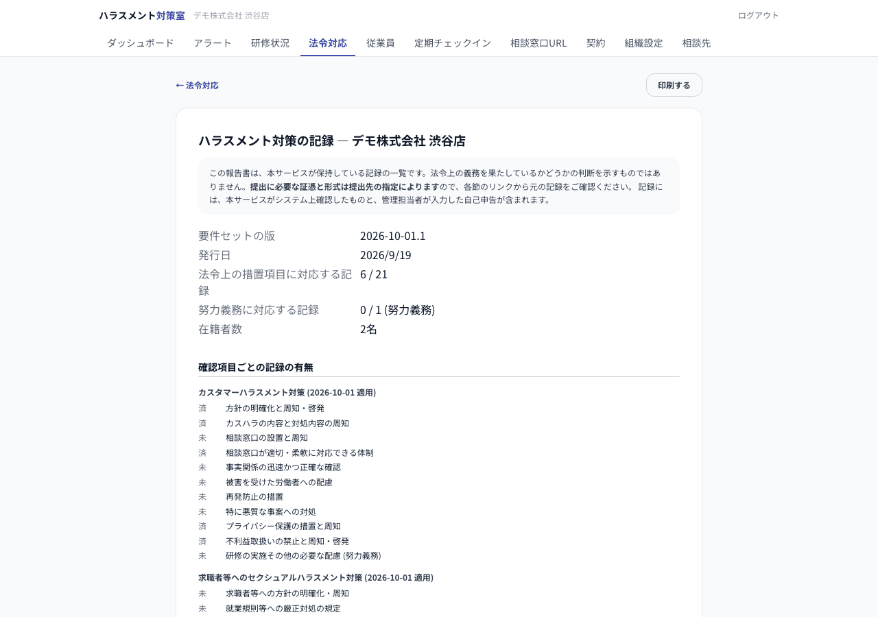 ハラスメント対策の記録
